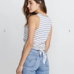 New Marine Layer Lori Tie Back Tank Top Blue Ivory White Striped Shirt